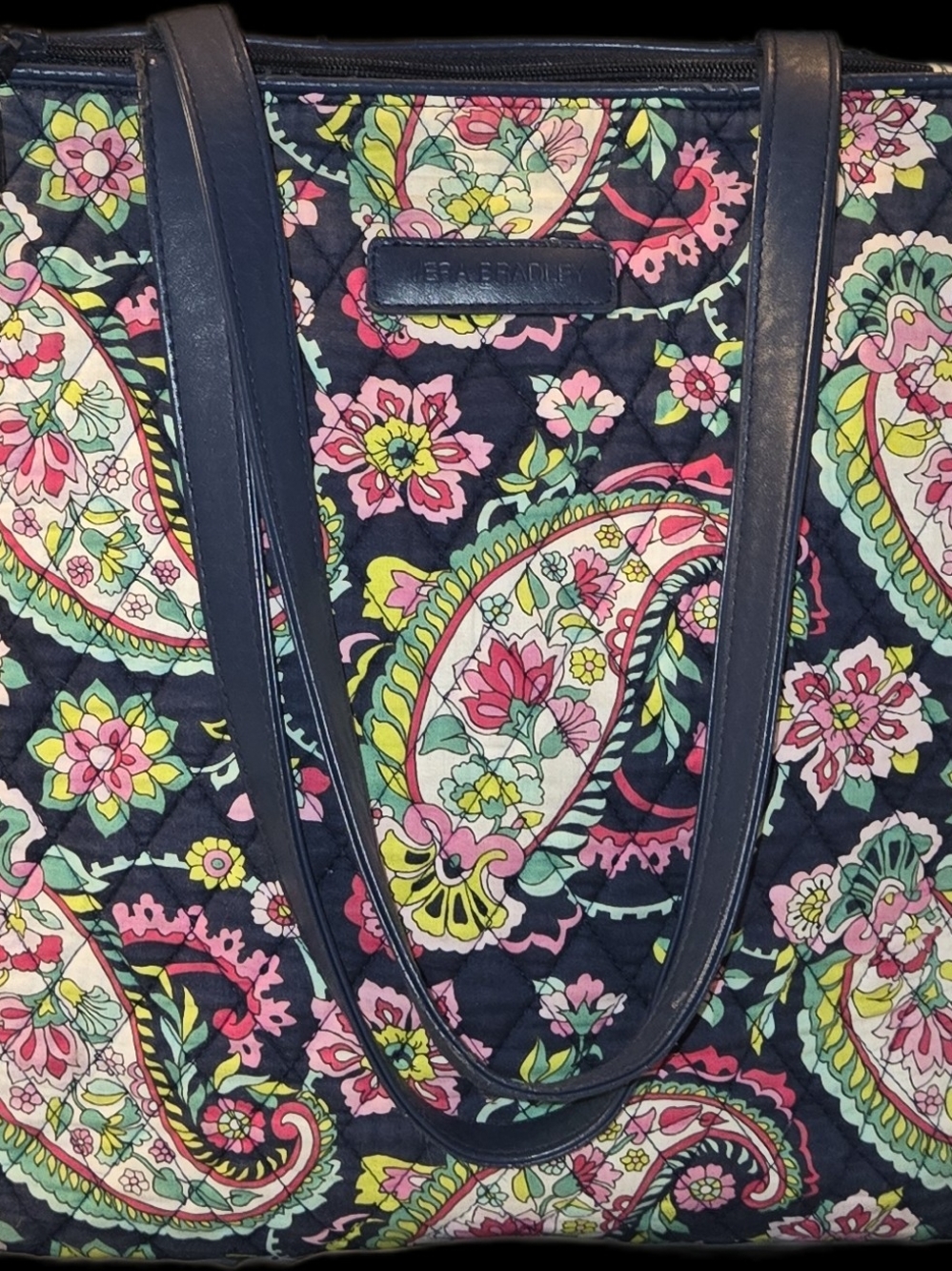 Vera Bradley Navy "Petal Paisley Print Tote Bag. Good Condition. 12.5x11.5x5"